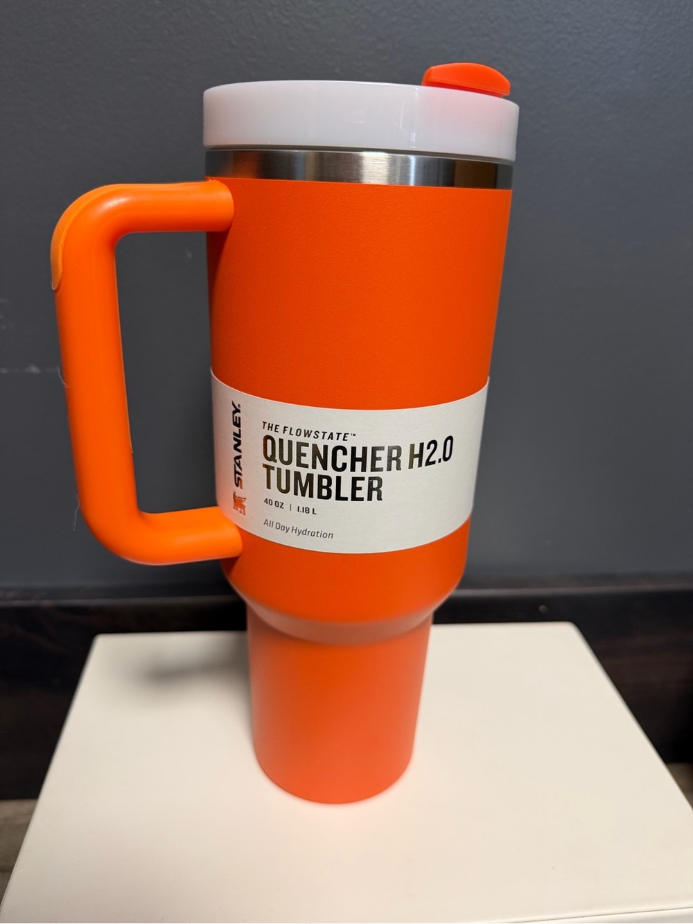 Stanley Orange Travel Tumbler with White Lid Accent